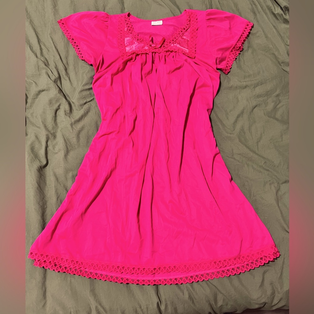 Volup Vintage Kelly Reed Hot Pink Sleep Dress Nightgown Intimate 1-2X